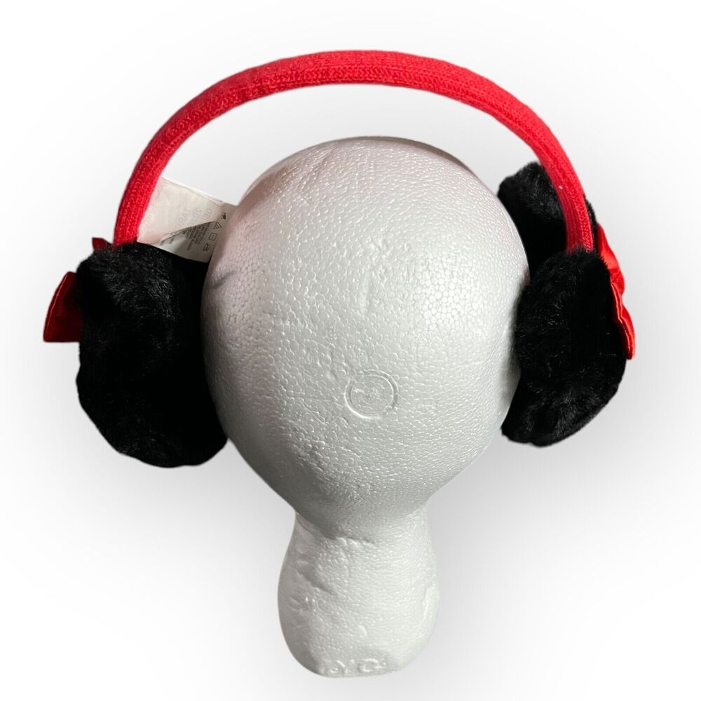 Disney Minnie Mouse Black Faux Fur w/ Red Satin Bows Ear Muffs One Size - NWOT - Picture 2 of 12
